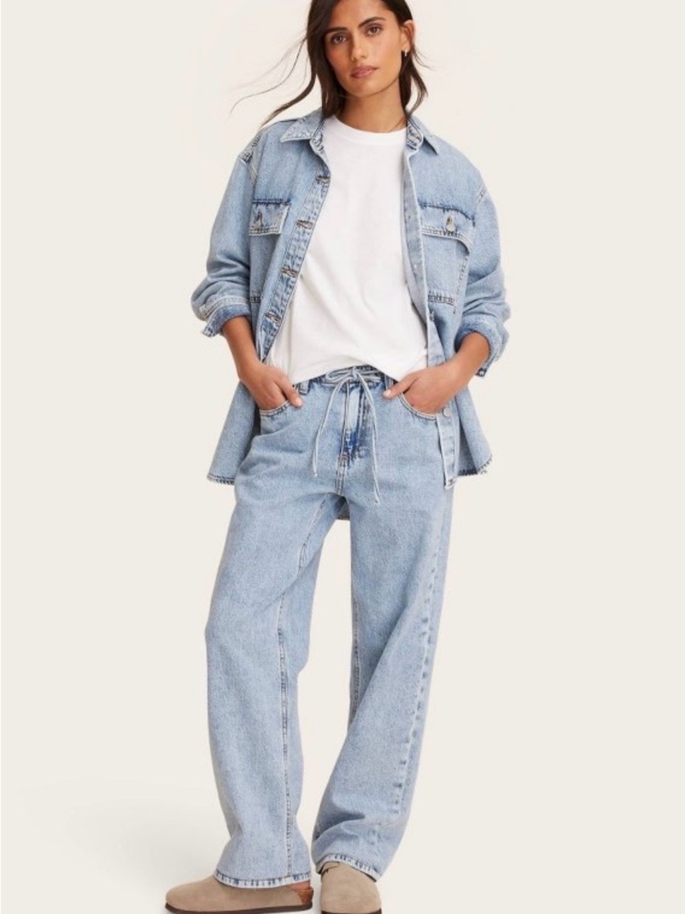 Women's Mid-Rise Drawstring Baggy Jeans -
Parke x Target Light Wash- Size 14